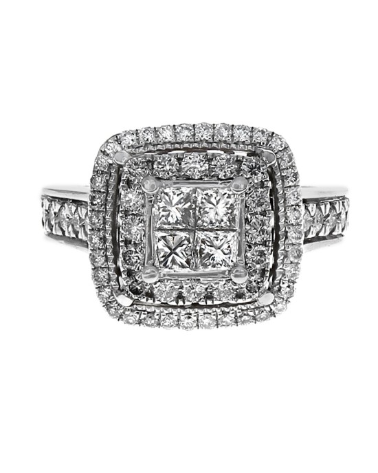 Diamond Double Square Halo Ring in White Gold